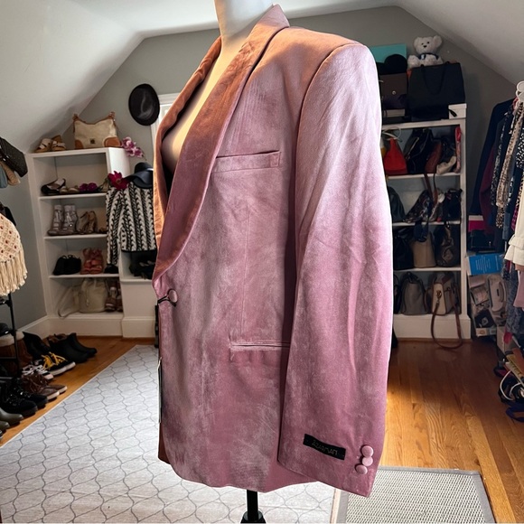 AZARMAN Slim Fit 1 Button Pink Pastel Velvet Shawl Dinner Jacket Sz 48 S - Picture 7 of 9